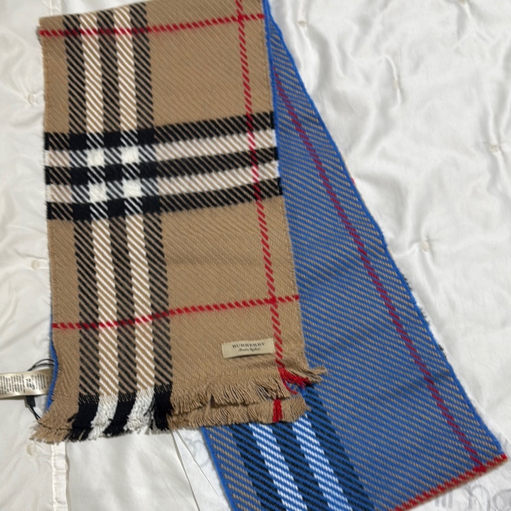 Burberry Beige and Blue Plaid Scarf